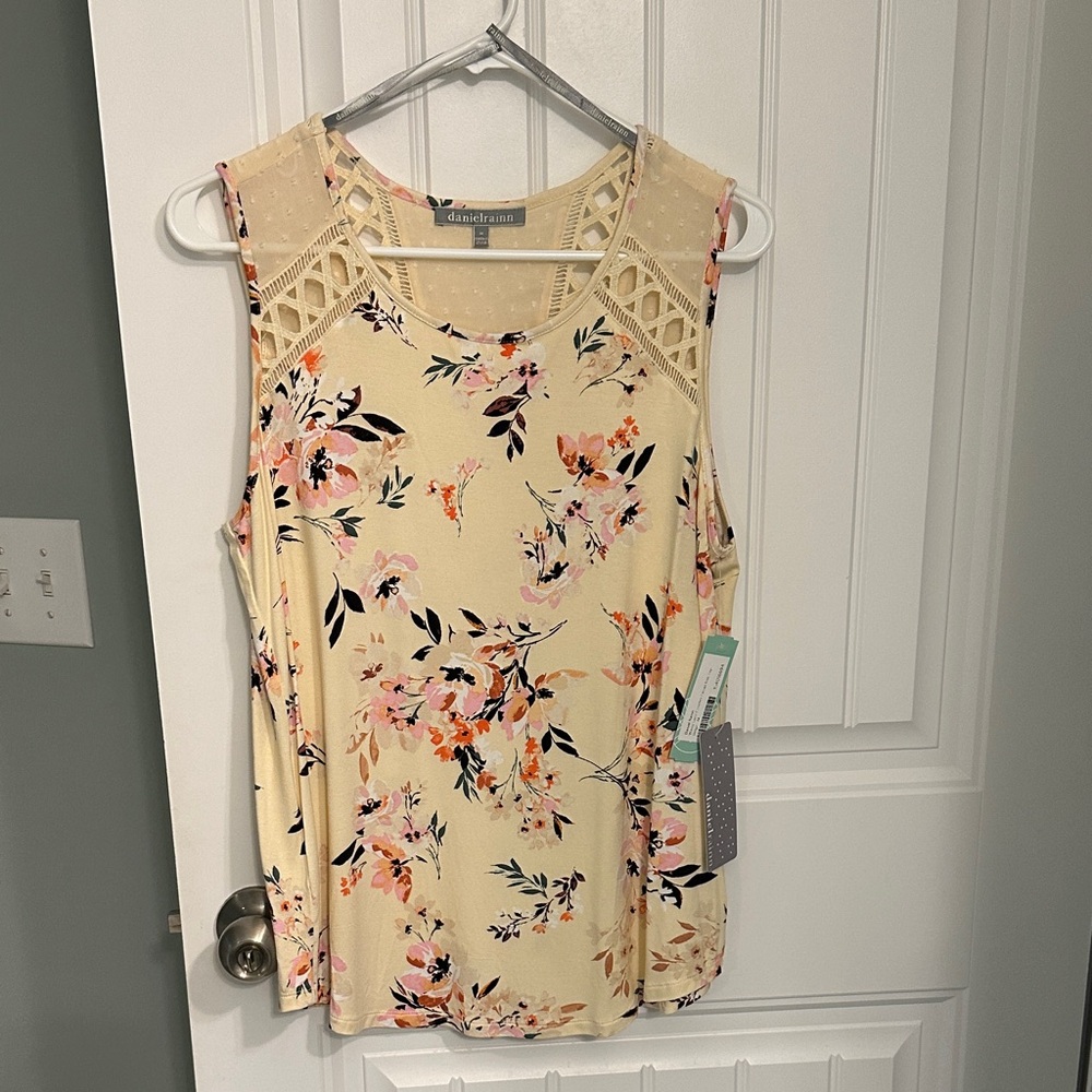 Floral Sleeveless Top - Cream and Orange